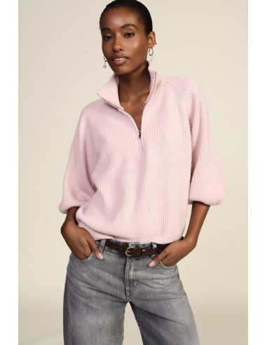 Camisola canelada com meio fecho e mangas largas Dixie