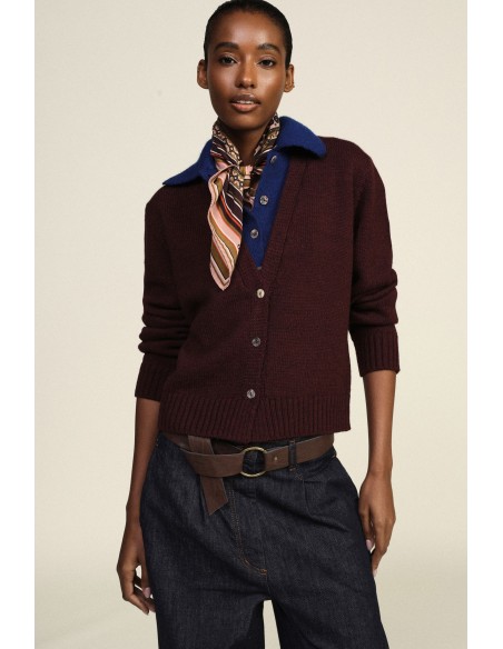 Cardigan com colarinho contrastante e botões Dixie