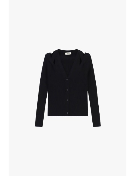 Cardigan curto em malha canelada com decote cruzado Dixie