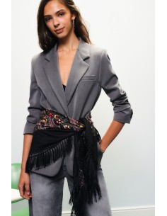 Blazer com lenço estampado e franjas laterais Dixie