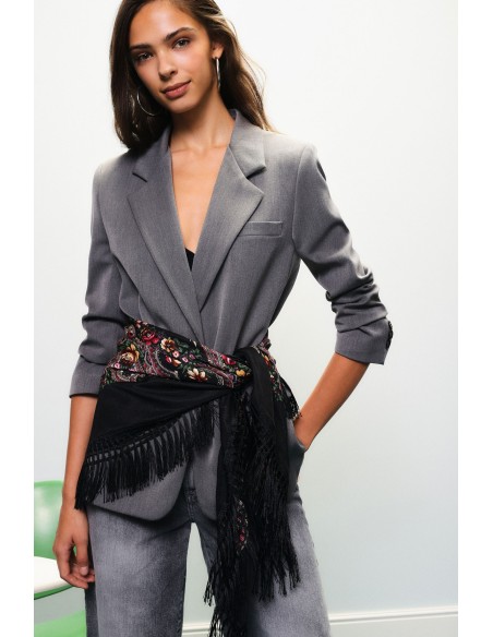 Blazer com lenço estampado e franjas laterais Dixie