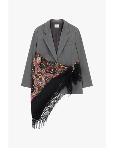 Blazer com lenço estampado e franjas laterais Dixie