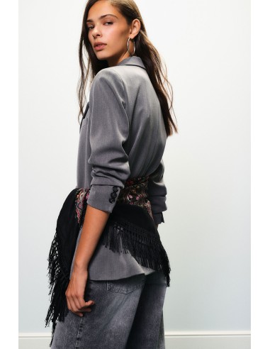 Blazer com lenço estampado e franjas laterais Dixie