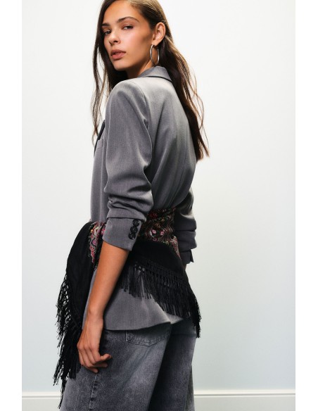 Blazer com lenço estampado e franjas laterais Dixie