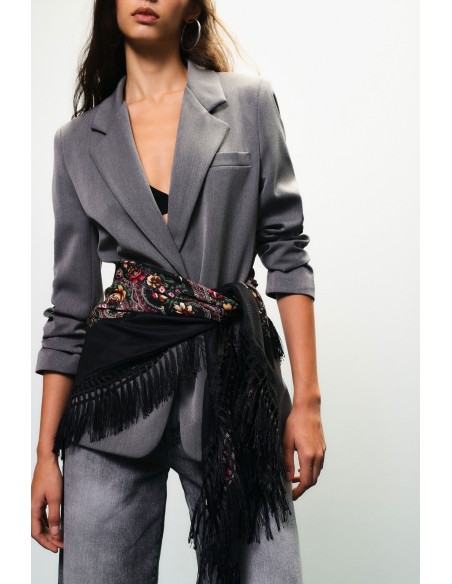 Blazer com lenço estampado e franjas laterais Dixie