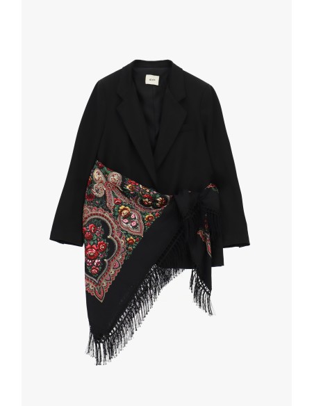 Blazer com lenço estampado e franjas laterais Dixie