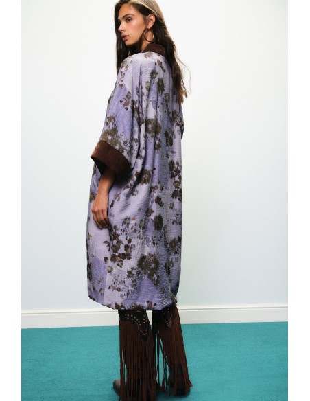 Casaco Duster com estampado floral e contornos em contraste Dixie