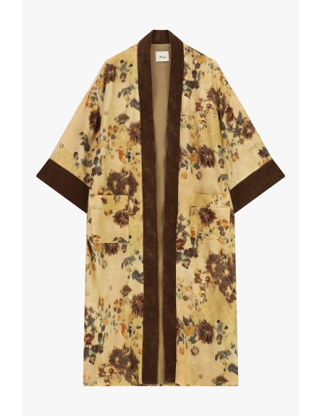 Casaco comprido Duster com estampado floral e vivos contrastantes Dixie