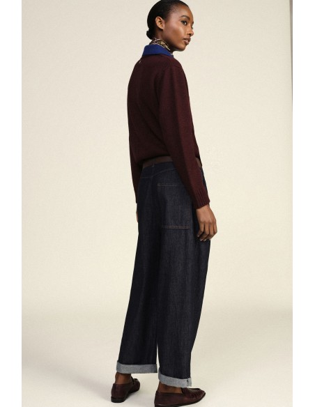 Jeans Ampi com Cintura e Bainha Dobrada Dixie