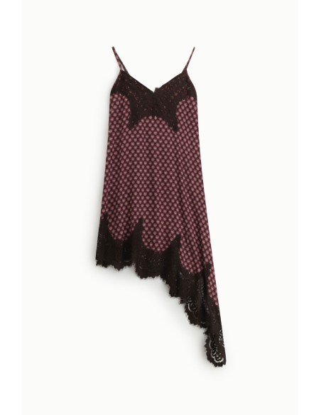 Vestido midi com estampado geométrico e acabamento em renda Dixie