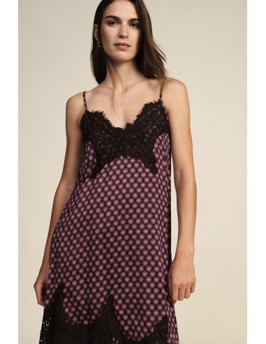 Vestido midi com estampado geométrico e acabamento em renda Dixie