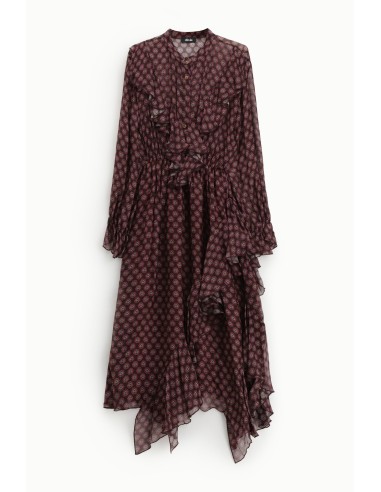 Vestido midi estampado com botões e folhos Dixie