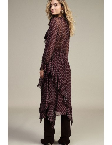 Vestido midi com estampado fantasia, botões e folhos Dixie