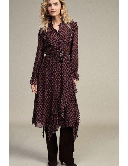 Vestido midi com estampado, botões e folhos Dixie