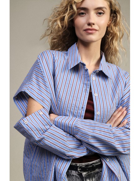 Camisa comprida às riscas com mangas recortadas Dixie