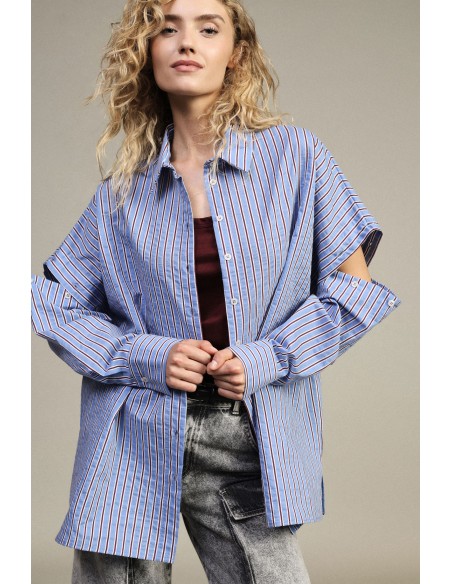 Camisa Comprida às Riscas com Mangas Cut-Out Dixie