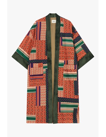Casaco Duster com padrão patchwork e bolsos frontais Dixie