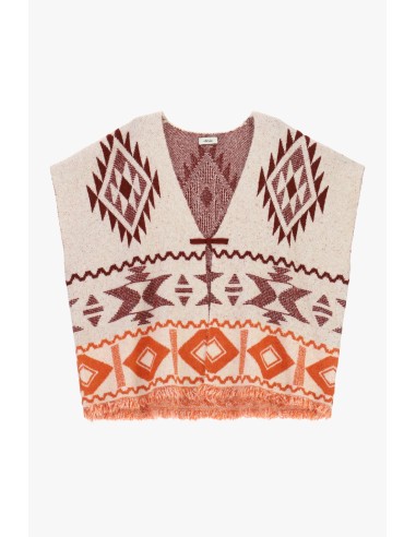 Poncho com motivos geométricos e franjas Dixie