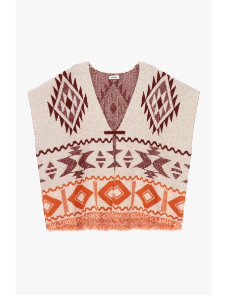 Poncho com motivos geométricos e franjas Dixie