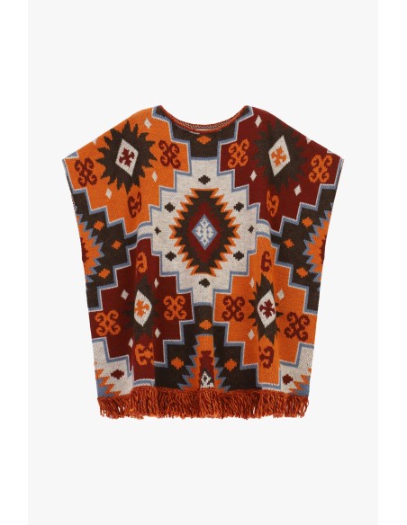 Poncho com padrão geométrico e franjas Dixie