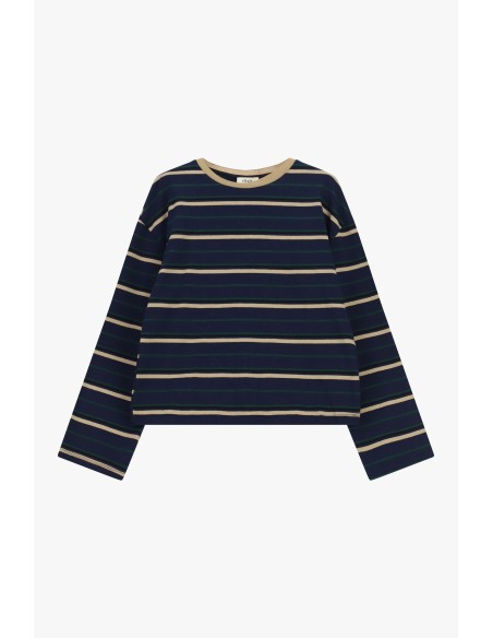 Camisola de manga comprida às riscas com gola redonda Dixie