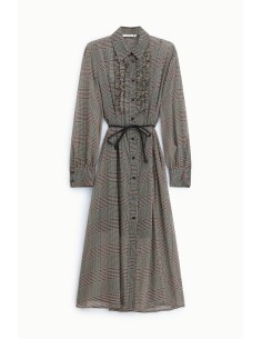 Vestido midi com estampado axadrezado, cinto e folhos Please 2