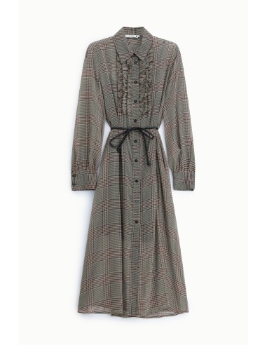 Vestido midi com padrão xadrez, cinto e folhos Please
