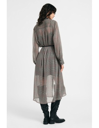 Vestido midi com padrão axadrezado, cinto e folhos Please