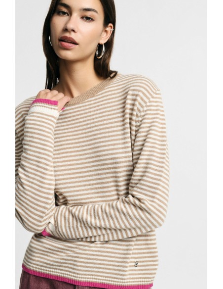 Camisola às riscas com detalhes em contraste Please