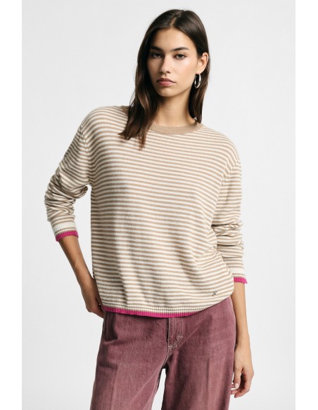 Camisola às riscas com detalhes em contraste Please