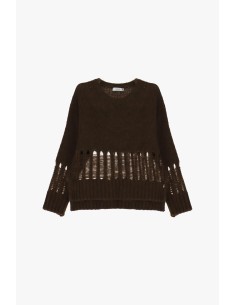 Camisola de gola redonda com padrão rendado Please