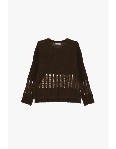 Camisola de gola redonda com padrão rendado Please