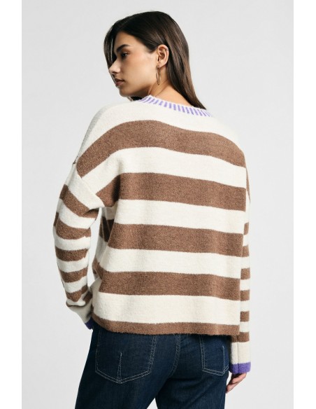 Camisola às Riscas com Gola Redonda e Punhos em Contraste Please