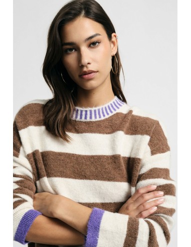 Camisola às riscas de gola redonda com punhos em contraste Please