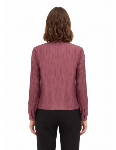 Camisa plissada em mistura de liocel com laço Rinascimento