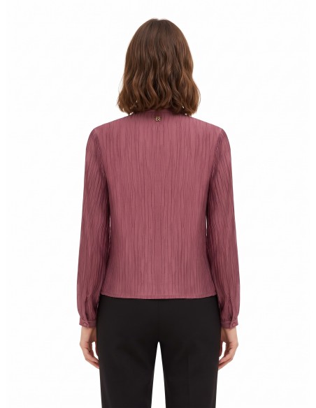 Camisa plissada em mistura de liocel com laço Rinascimento