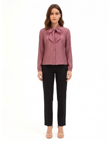 Camisa plissada em mistura de lyocell com laço Rinascimento