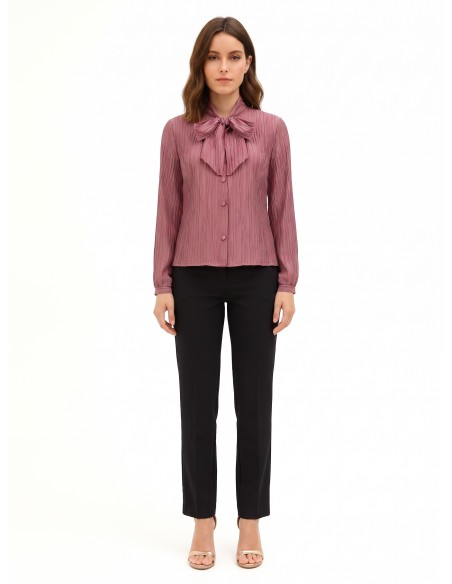 Camisa plissada em mistura de lyocell com laço Rinascimento