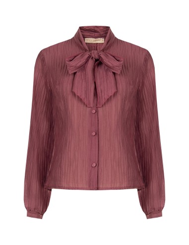 Camisa plissada em mistura de liocel com laço Rinascimento