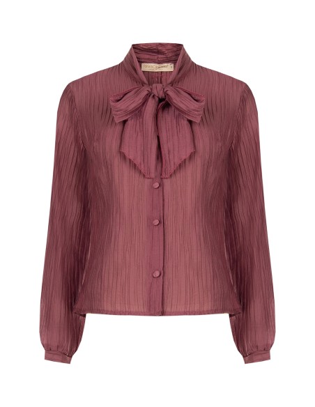 Camisa plissada em mistura de liocel com laço Rinascimento