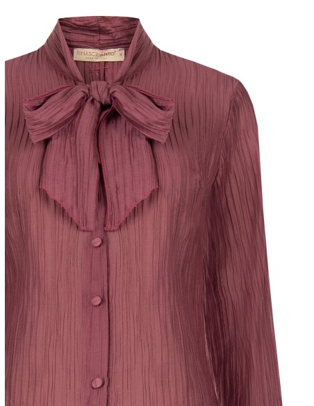Camisa plissada em mistura de liocel com laço Rinascimento