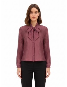 Camisa plissada em mistura de liocel com laço Rinascimento