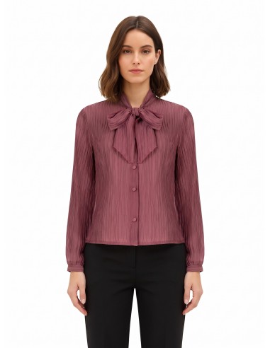Camisa plissada em mistura de liocel com laço Rinascimento