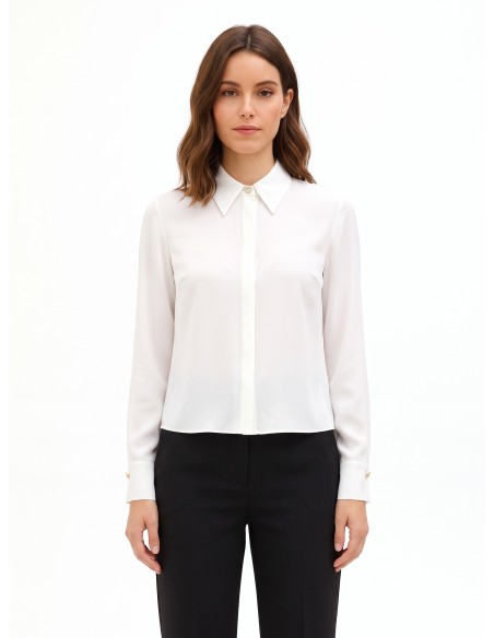 Camisa de cetim mate com parte central plissada e botões ocultos Rinascimento