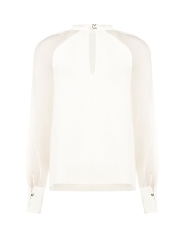 Blusa larga em chiffon com cristais na gola redonda Rinascimento