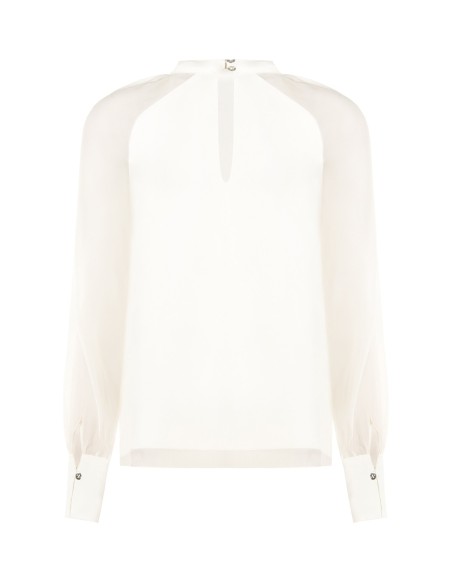 Blusa larga em chiffon com cristais na gola redonda Rinascimento