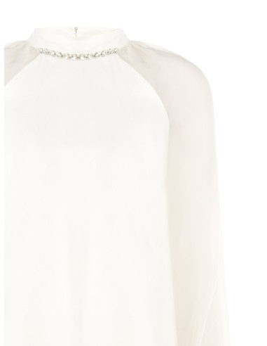 Blusa ampla de chiffon com cristais na gola redonda Rinascimento