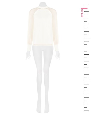 Blusa larga em chiffon com cristais à volta do decote Rinascimento