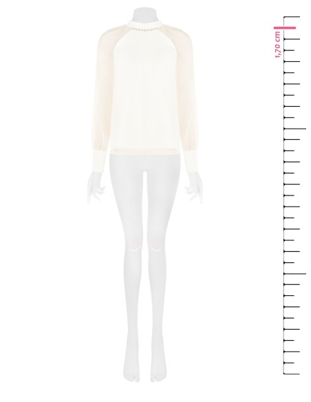 Blusa larga em chiffon com cristais à volta do decote Rinascimento
