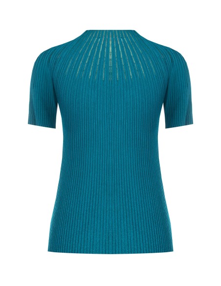Camisola justa canelada com riscas de tule Rinascimento